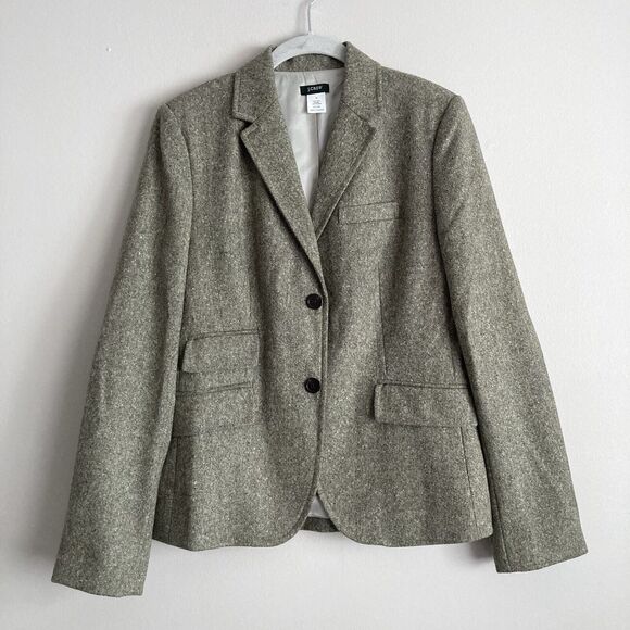 J. Crew Schoolboy Blazer Suede Elbow Patches 100% Wool Size 10 Gray Beige Mix - Picture 1 of 11